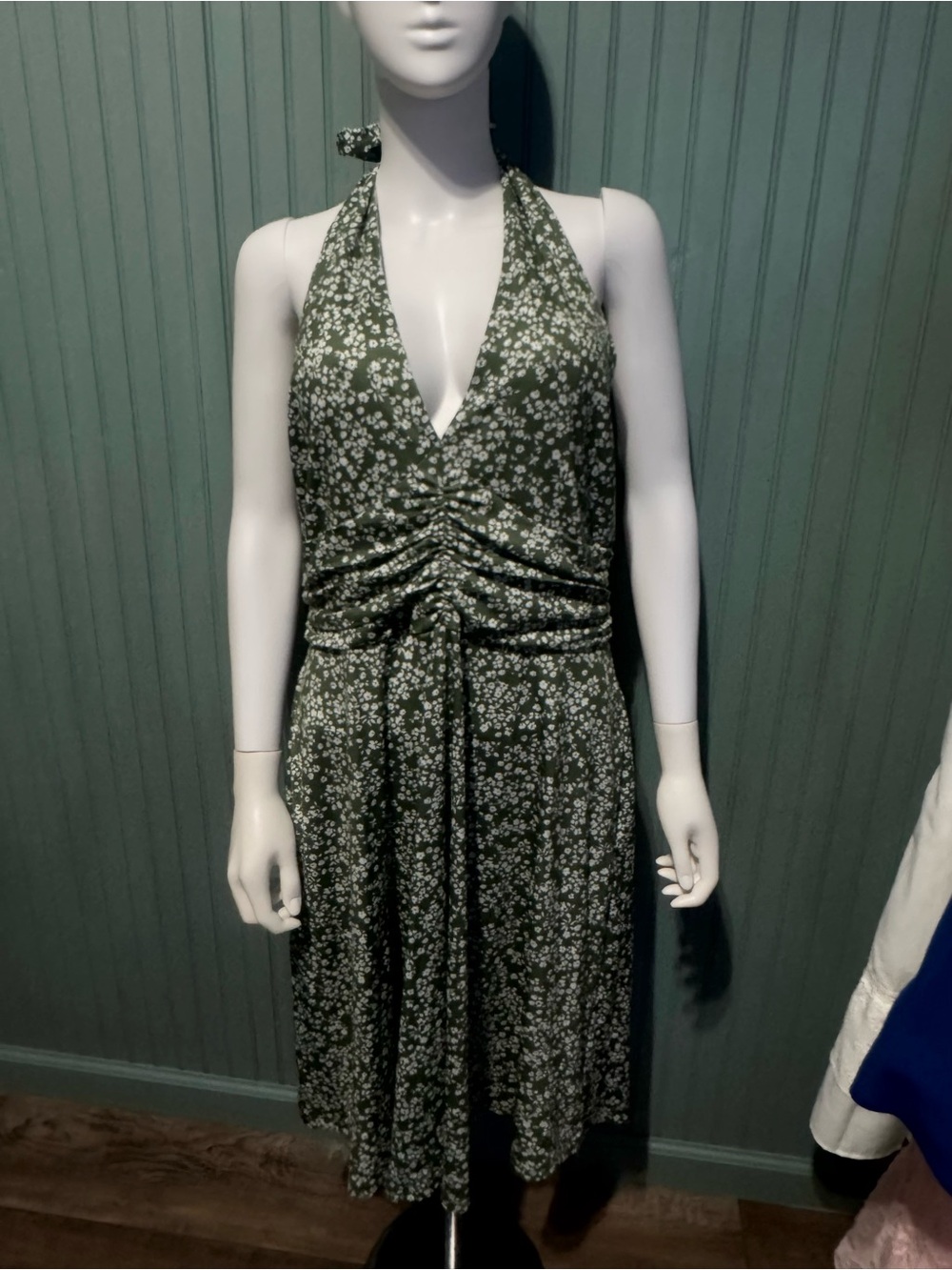 NWOT Halter Green Floral Ruched Waist Dress by HUHOT